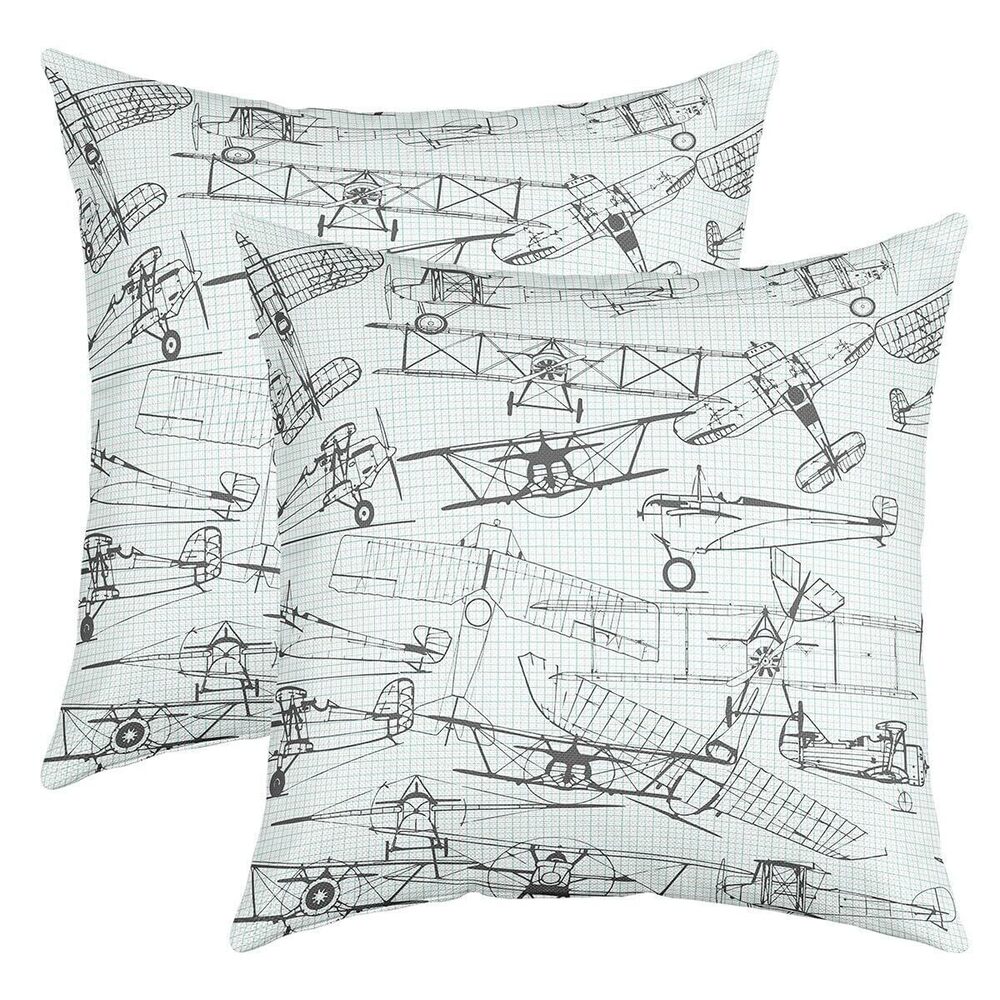 3298 Airplane Throw Pillow Covers 18"x18" Set of 2 Soft Kids Aircraft